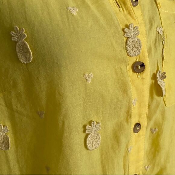 Anthropologie Brand Maeve Yellow Pineapple Appliqué Button Down Blouse Size S - Picture 7 of 8